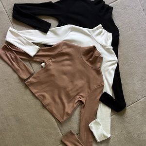 Reformation Davy cropped ribbed turtleneck tee $45 each